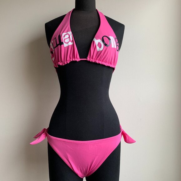Billabong BLUE CRUSH era Vintage bikini pink logo reversible halter top set RARE - Picture 2 of 8